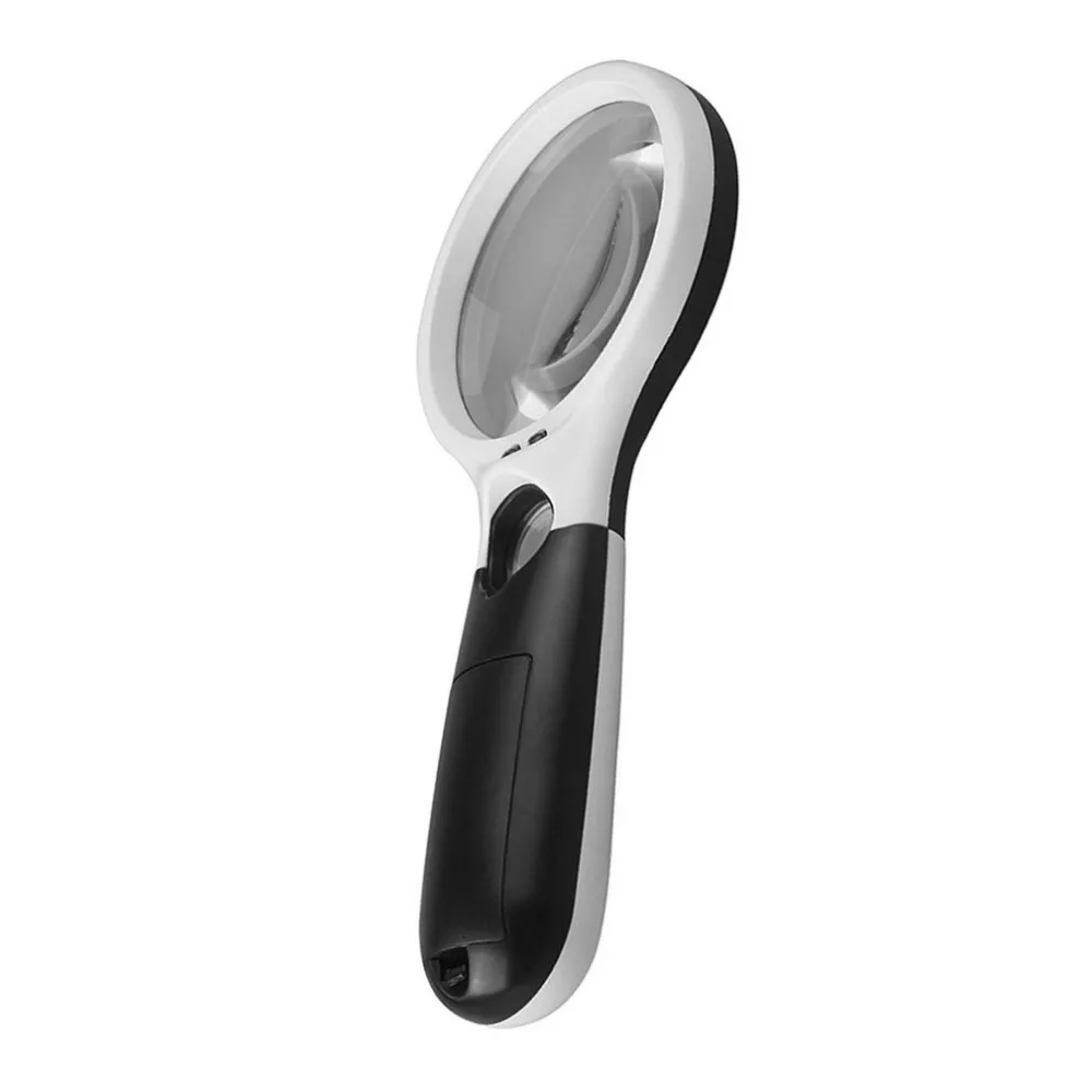 Double Lens Three LED Lights Handheld Light Reading Identification Jewelry High Magnification Magnifier