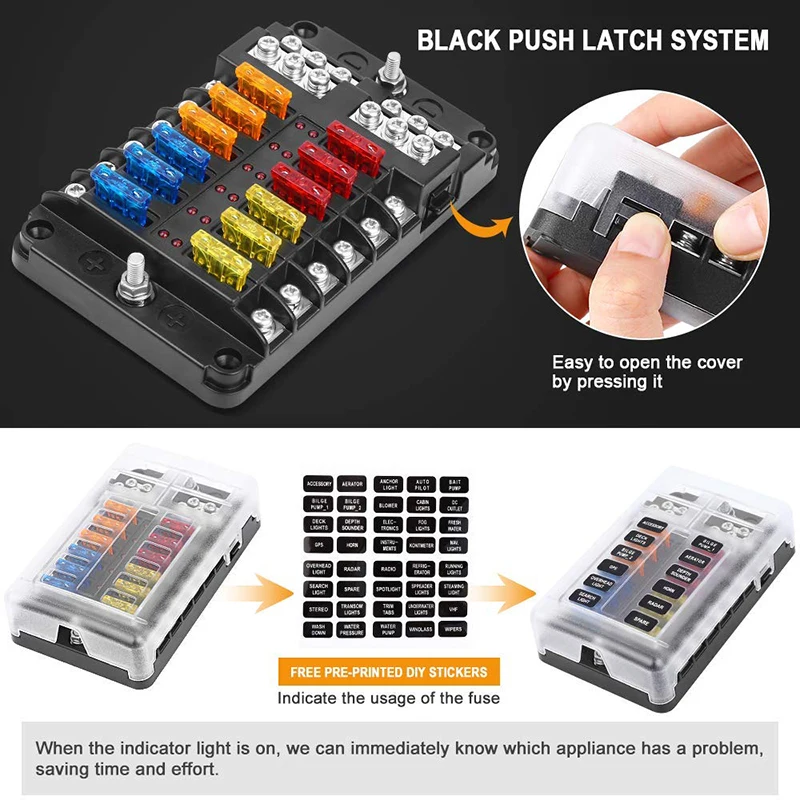 12V 24V 6 Way 12 Way Blade Fuse Box Holder For Car Boat Fuse Holder Block Power Panel Board Camper RV Truck Accessories Set