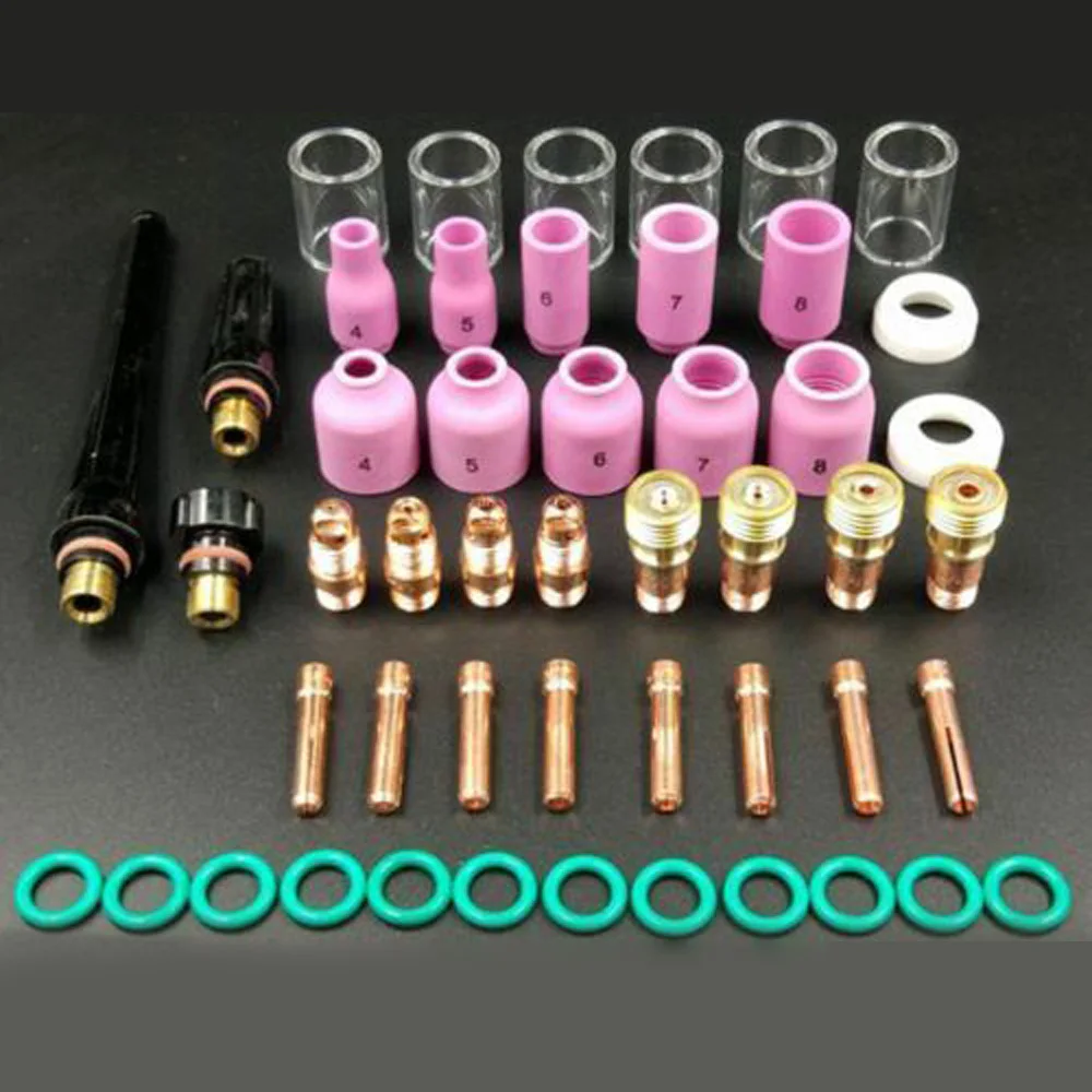 package 49pcs TIG сварочный фонарь короткие газа объектив термостойкие Стекло Набор чашек для WP-17/18/26 2,4 мм 3/3" O-образных уплотнительных кольца полуавтоматической сварки - Цвет: package 49pcs