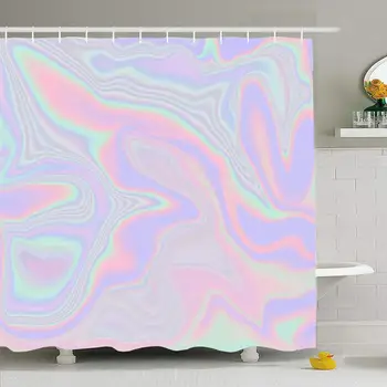 

Shower Curtain Set with Hooks 72x78 Holographic Abstract Modern Gradient Hologram Template Pastel in 90 Vibrant Neon Color