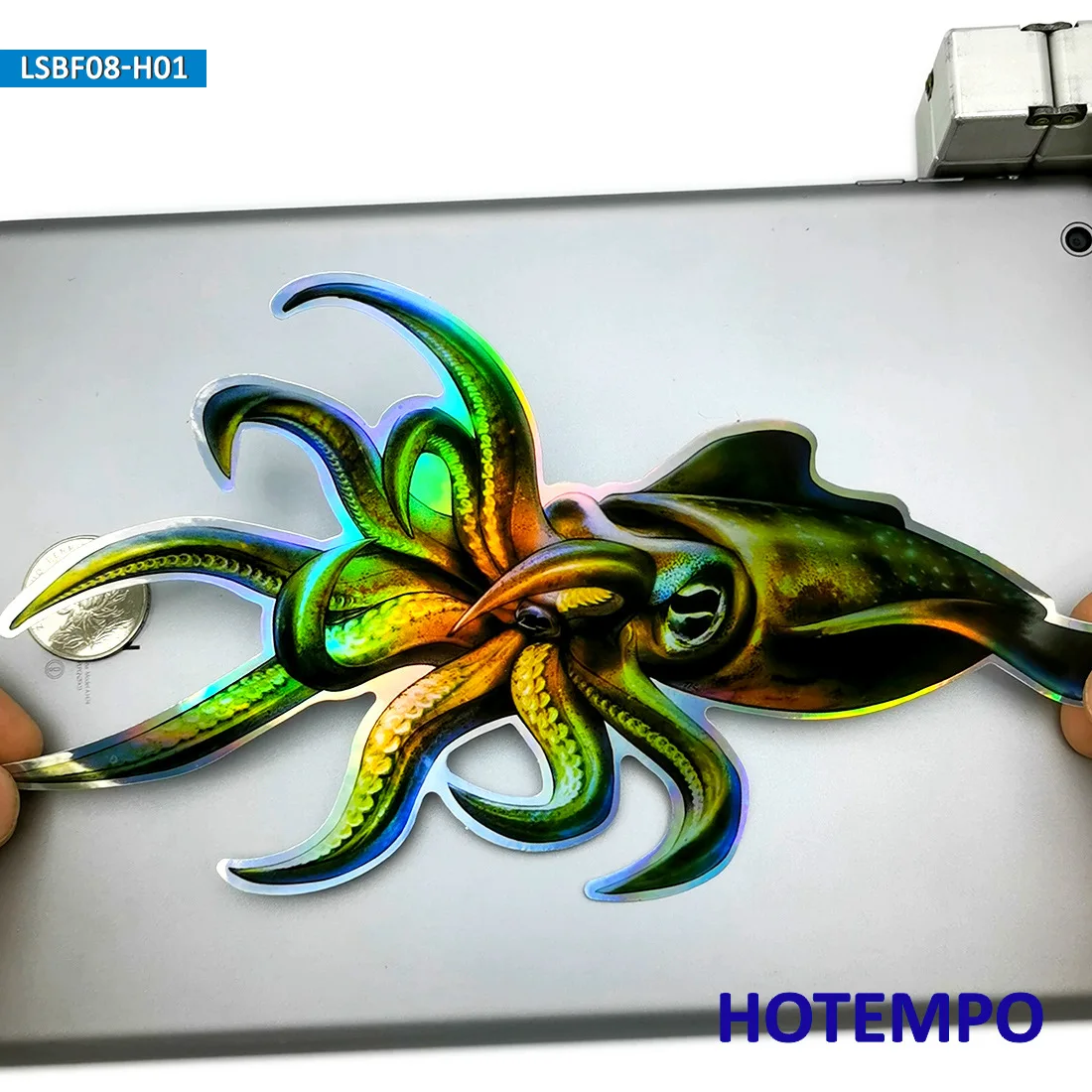 20cm 레이저 플래시 거대한 오징어 Architeuthis Inkfish 큰 바다 물고기 방수 스티커 어부 보트 오토바이 자동차 스티커