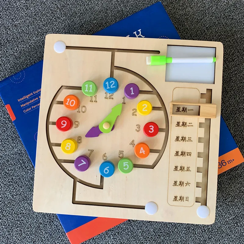

Children Time Cognitive Board with Numbers Clock Jigsaw Puzzle Calendar Teaching Aids Kindergarten Baby Montessori Early Childho