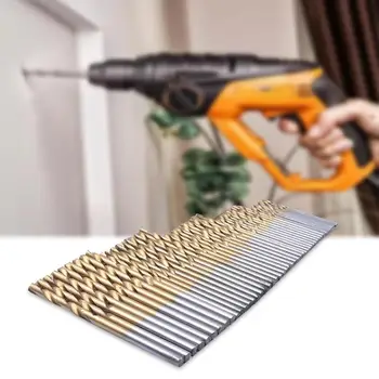 

50 Titanium Plated Mini Twist Drills Quick Change Titanium Drill Bit Set 1/4" Hex Shank Jobber Length Power Tool [Plastic Bag]