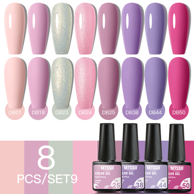 8pcs/set Nail Gel Polish Nail Color Glitter Sequins Matte Effect Long Lasting Base Top Coat Nail Art Design Hybrid Gel