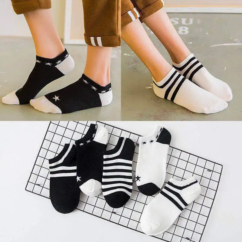 Boat Socks Cotton Cartoon Smiley Face Sock Socks Harajuku Low Help Shallow Mouth Couple Tide Socks - Цвет: 5 Pairs D