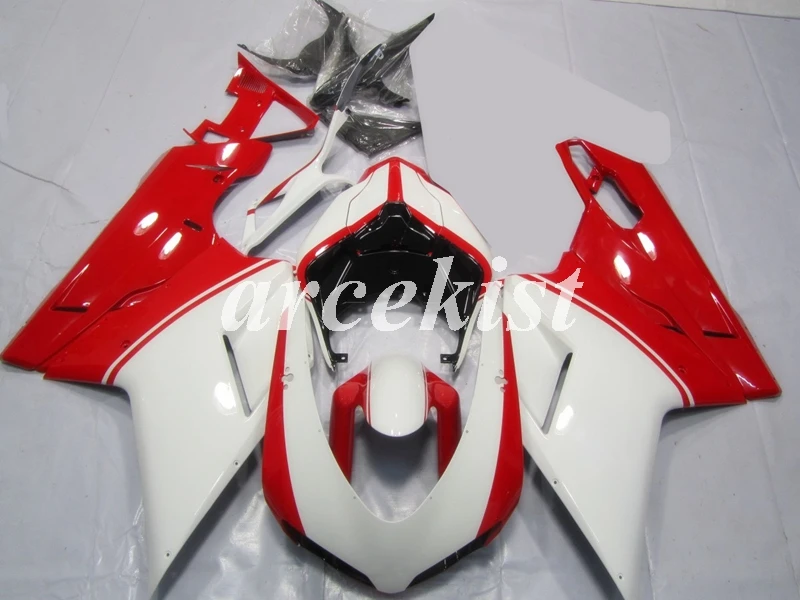 Инъекций ABS Полный обтекатели комплект подходит для поездок на мотоцикле DUCATI 848 evo 1098 1198 1098S 2007 2008 2009 2010 2011 2012 тела комплект красного и синего цвета - Цвет: white