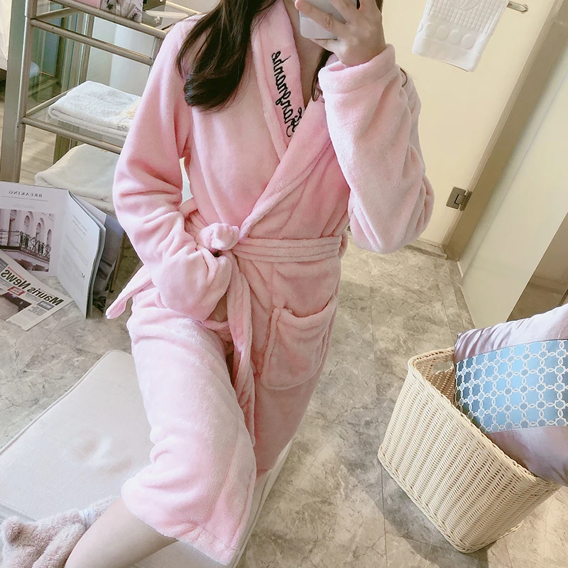 2021 Women's Winter Coral Velvet Robe Warm Long Bathrobe Thick Athrobe Pajamas Thickened Robe Sets пижама женская Sleep Lounge