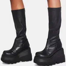 

Women High Platform Boots 2022 Fashion Zip High Heels Boots Women Wedges Shoes Casual Boots Heels Plus Size 35-43 Botas Mujers