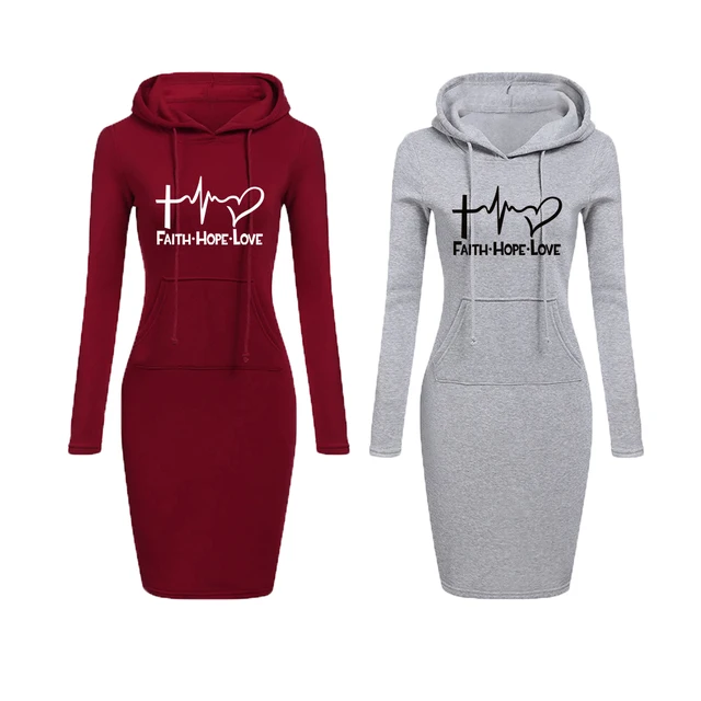 2021 Spring And Autumn Dresses For Women Hooded Sweatshirt Knee-Length Dress Long Sleeve Camp Collar Pocket Casual Sport Simple 6