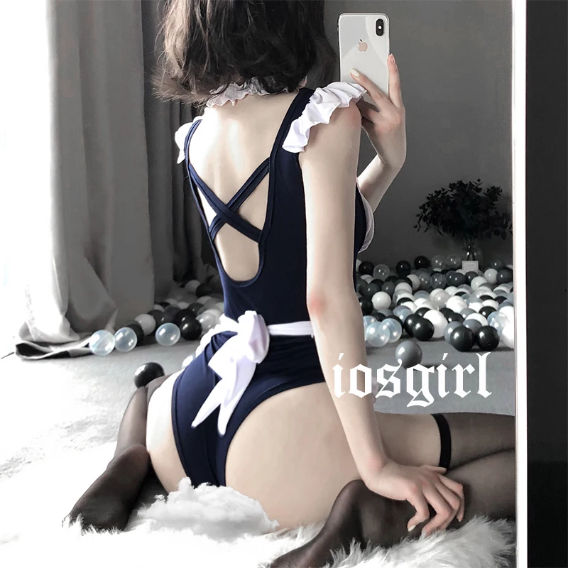 Japanese Lingerie Sexy Costumes Perspective Underwear Maid Roleplay Cosplay Erotic Ruffles Cat Outfit SM School Girl Body Suit