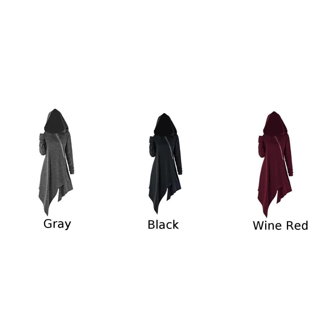  Women Hooded sweatshirt Irregular Hem Tops Pullover Jumper Vintage Long Sleeve Solid Color zipper a