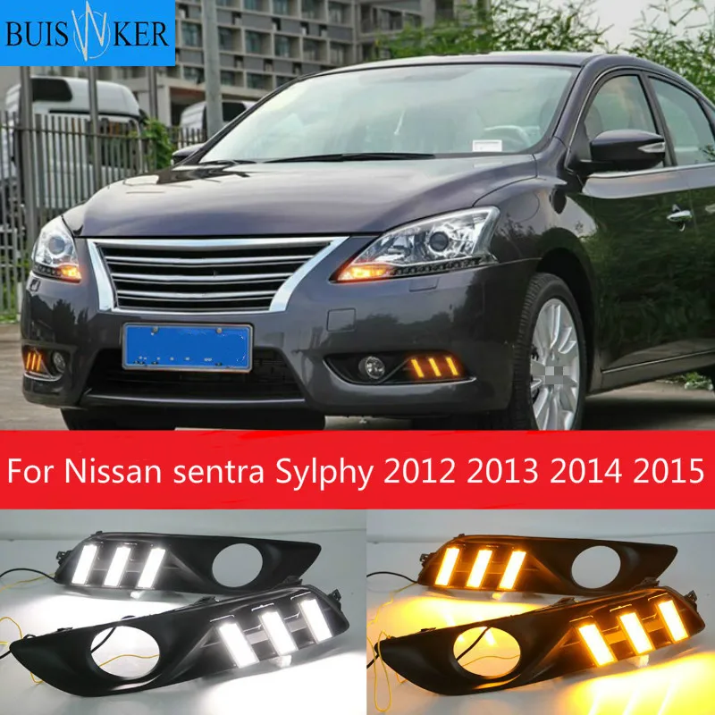 

2 шт. для Nissan sentra Sylphy 2012 2013 2014 2015 светодиодный DRL Габаритные огни дневного света желтый Поворотная сигнальная лампа