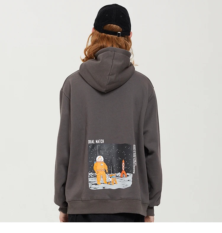 Хип-хоп толстовка с капюшоном, толстовка с космическим принтом для путешествий, Мужская Уличная одежда Харадзюку, пуловер с капюшоном, черная Осенняя толстовка с капюшоном из хлопка