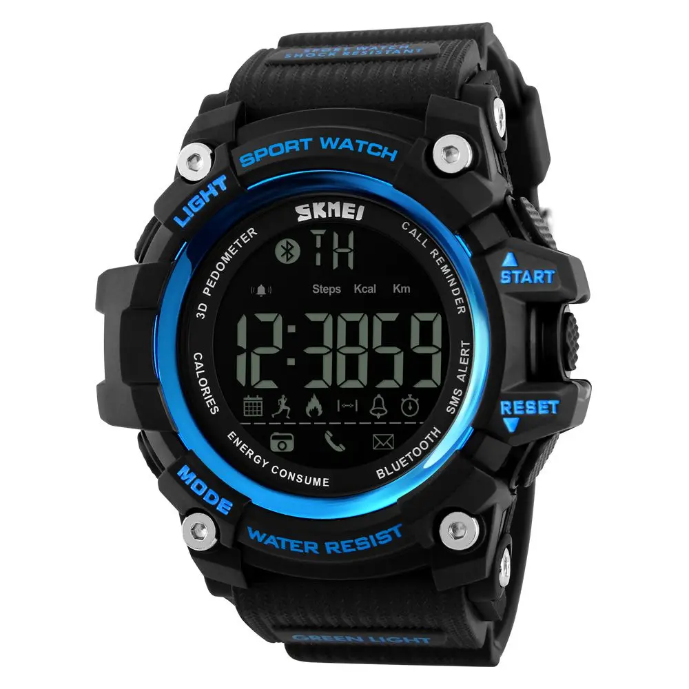 SKMEI Смарт спортивные часы мужские Bluetooth многофункциональные фитнес часы 5 бар водонепроницаемые цифровые часы светодиодный часы reloj hombre 1227 - Color: Smart Blue Watch