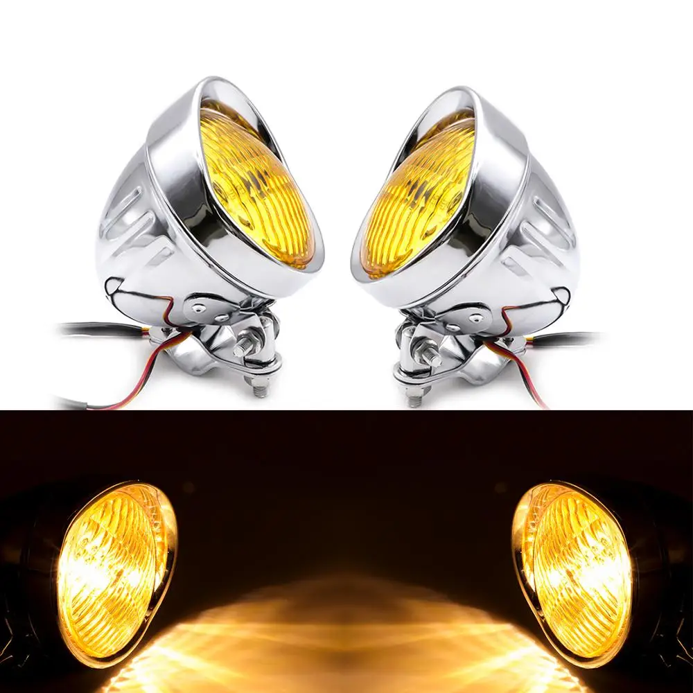 Amber Lens ZORBYZ мотоциклетный хромированный металлический противотуманный светильник с поворотным каркасом, кронштейн для крепления трубки, зажим для Honda Yamaha на заказ - Цвет: Amber Lens
