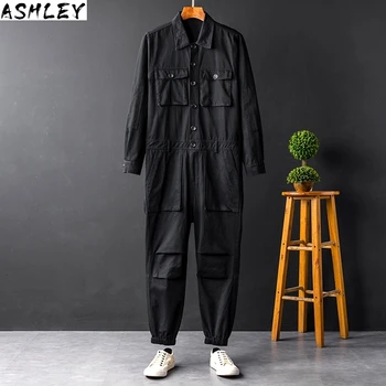 

Jean Fashion Men's Bib Overalls Hip Hop Jumpsuits With Multi Pockets Workwear Coveralls Suspender Pants For Male