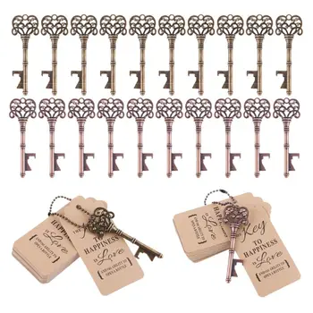 

50 Sets Vintage Skeleton Key Bottle Opener +Tags Card Wedding Party Favors Souvenirs Bridesmaid Gift Wedding Details For Guests