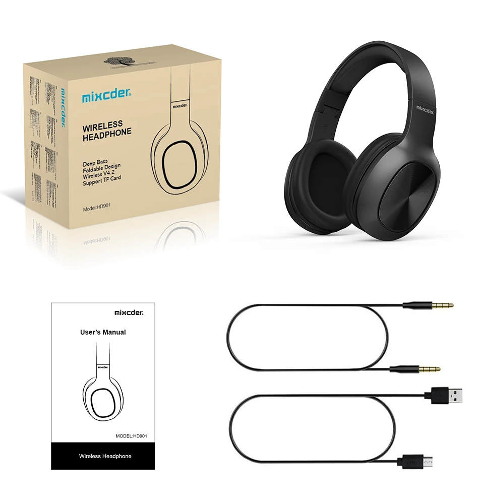 Беспроводные наушники Mixcder HD901 с поддержкой Bluetooth V5.0 вкладыши TF карты и микрофоном