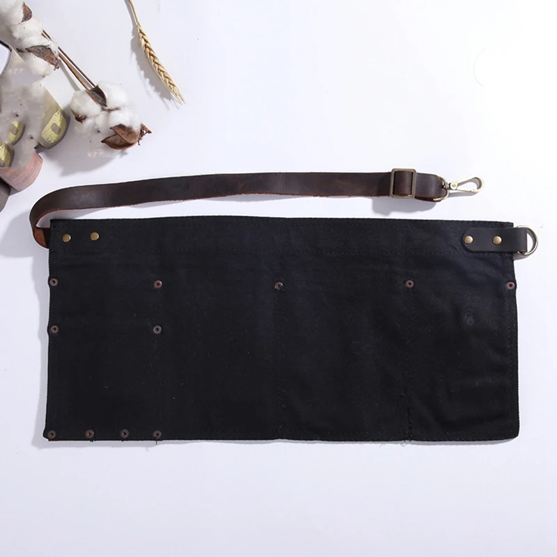 Multi Pocket Apron for Women Real Leather Canvas Half Apron Pocket Waitress Teacher Vendor Utility Server Cosmetic Apron
