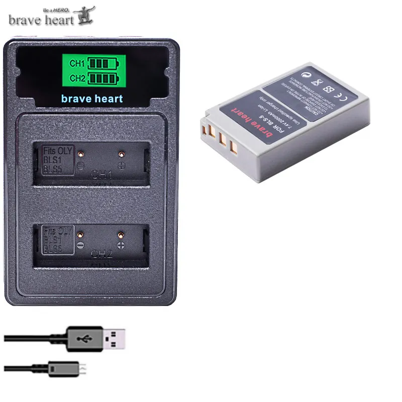 charger and 1battery PS-BLS5 BLS-50 BLS5 BLS50 батарея+ ЖК USB зарядное устройство для Olympus PEN BLS-5, E-PL2, E-PL5, E-PL6, E-PL7, E-PM2, E-M10, E-M10, II, Stylus1 - Цвет: charger and 1battery