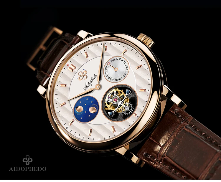 Большой Moon Phase Tourbillon механические часы для мужчин сапфир календарь часы Настоящее st8007 крокодиловая кожа мужские s наручные часы Мода