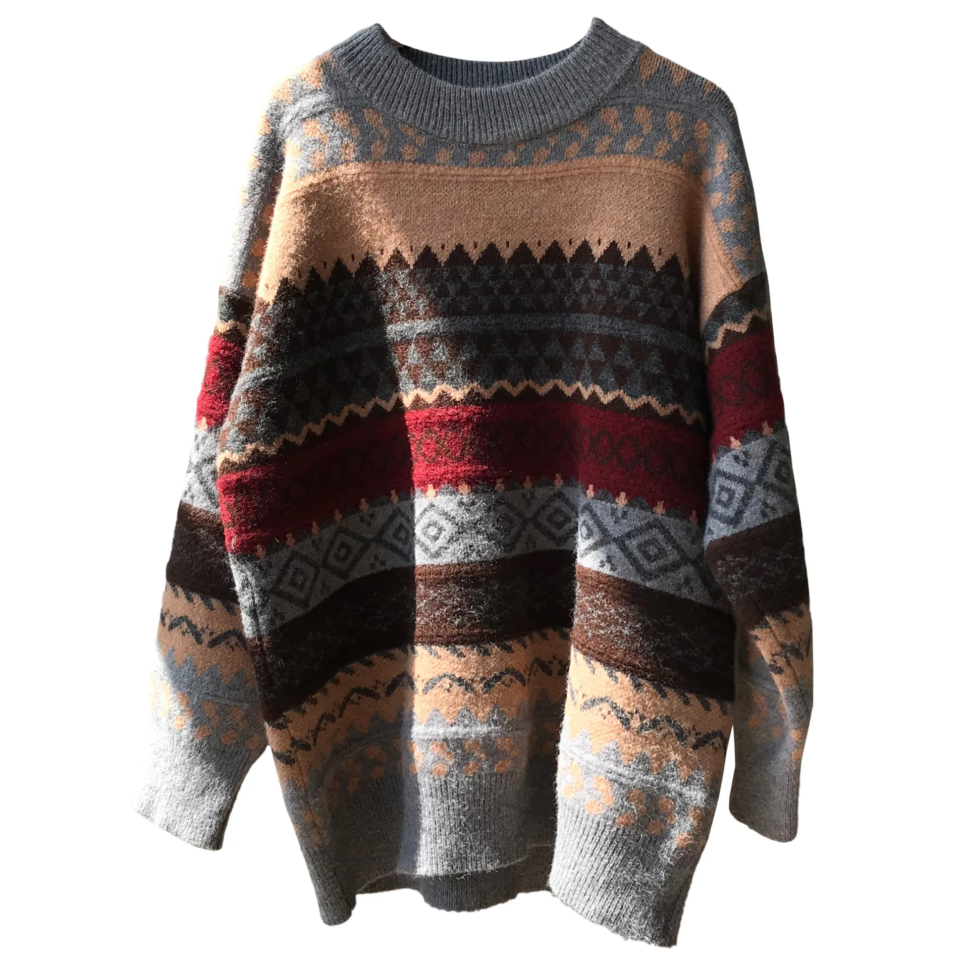 Зимние теплые свитера с круглым вырезом винтажные женские трикотажные пуловеры женские свитера элегантный вязаный женский свитер-пуловер геометрический