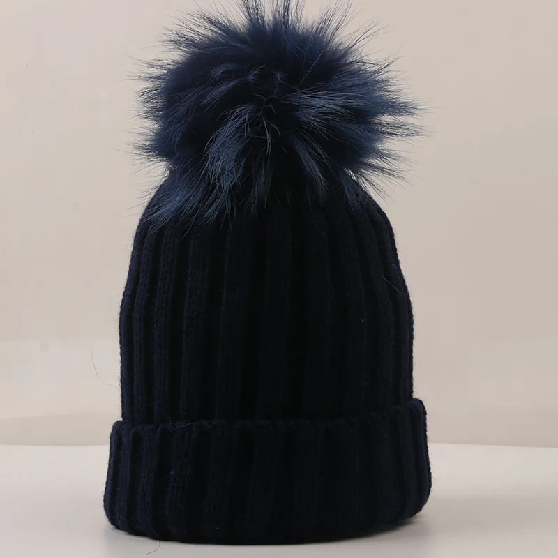 DANKEYISI шарик из меха норки шапка Меховые помпоны Skullies Beanies зимняя женская шапка для девочки вязаные шапки шапка женский головной убор из плотной ткани - Цвет: navy