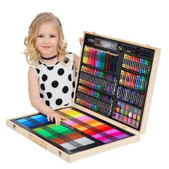 

251pcs Drawing supplie big Gift for kids Water color pen Caryon Exquisite Wooden Gift Box heathly School art supplies