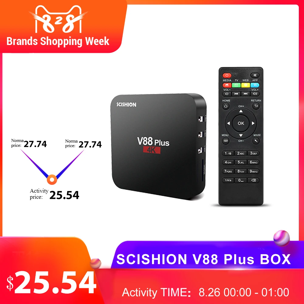 

SCISHION V88 Plus Smart TV Box Android 8.1 RK3229 Quad Core 4K for Android TV 2GB 16GB Miracast WiFi BOX PK X96 MINI TV BOX