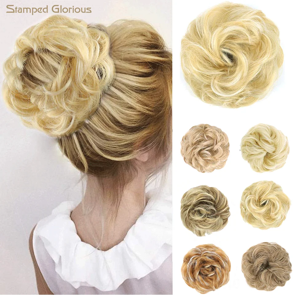 

Stamped Glorious Women's Thick 1PCS Hair Scrunchies Made of Hair Curly Wavy Updo Hair Bun Extensions Messy Hairpieces