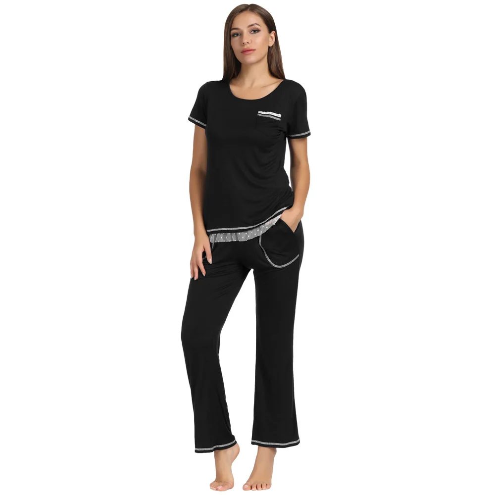 Comfy Tops+pants Pajama set Short sleeve Long Cotton Sleepwear Nightwear Loungewear Casual