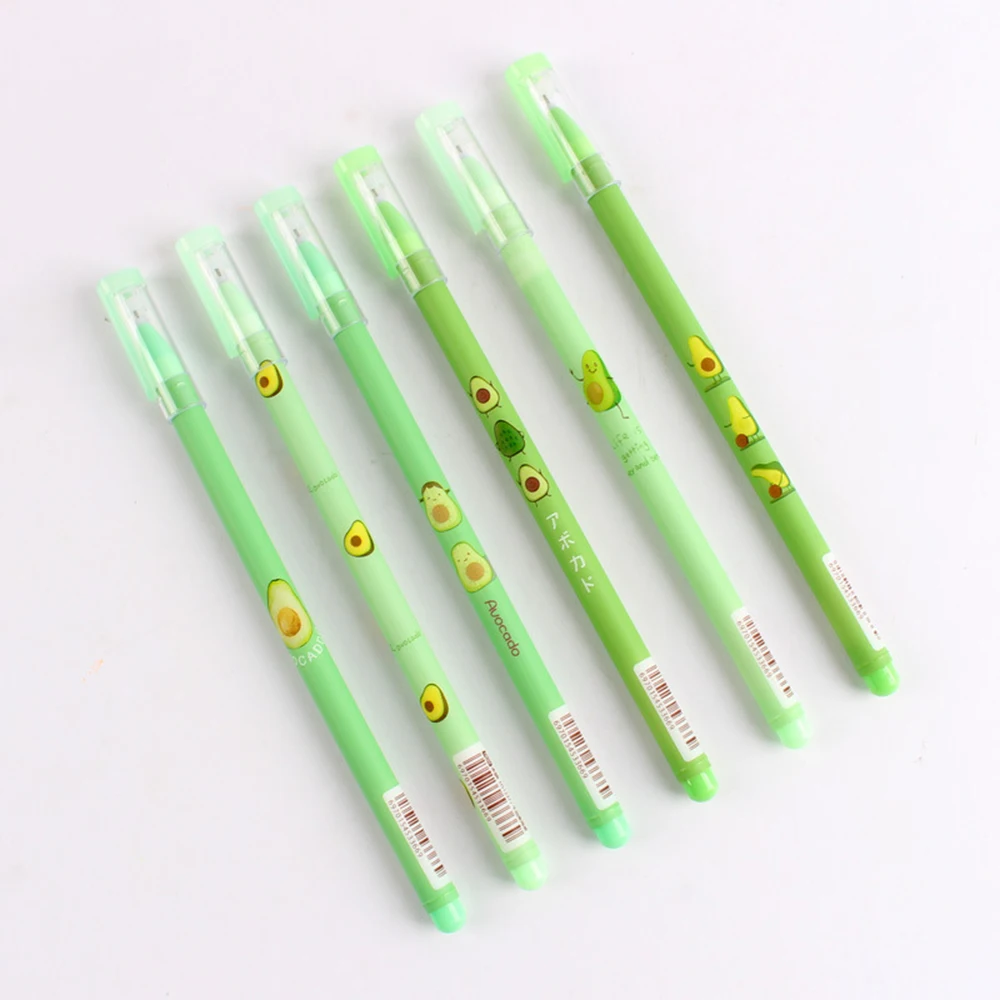 

6Pcs/box Kawaii 0.5mm Gel Pens Avocado Black Color Gift Gel-ink Pens Pens for Writing Cute Stationery Office School Supplies