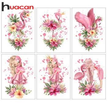 

Huacan Flamingo Diamond Painting Full Square Diamond Mosaic Animal Cartoon Home Decor Embroidery Girl Handmade Gift