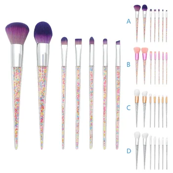 

7 Pcs Colored Plastic Granule Transparent Handle Cosmetic Brush Set J324