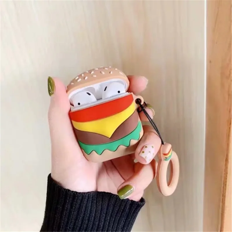 

Wireless Bluetooth Earphone Case For Airpods Protective Cases Silicone Headset Case Hamburger Charging Headphones Cover