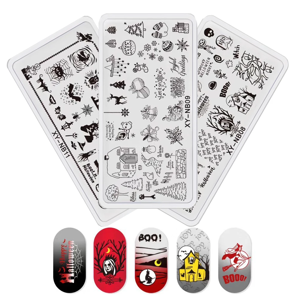 

1pcs Nail Stamping Plates Nail Template Halloween/Christmas Design Word Letter Image Geometric Manicure Printing Stencil Tools