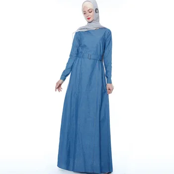 

Muslim Abaya Dress Women Islamic Moroccan Turkey Kaftan Kimono Jeans Hijab Dresses Elbise Lace-up Denim Vestidos Caftan Jubah