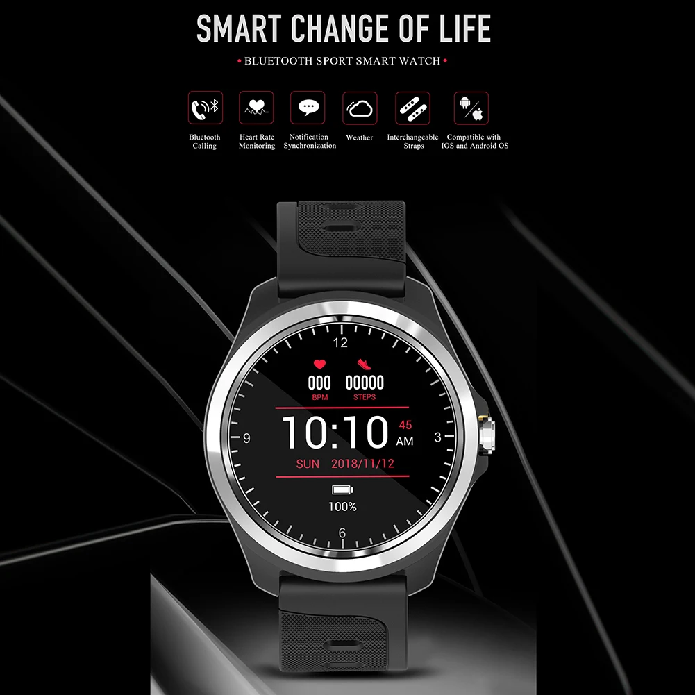 LTP Round Screen Waterproof Smart Watch Men Bluetooth Smartwatch Pedometer Heart Rate Monitor Wristwatch