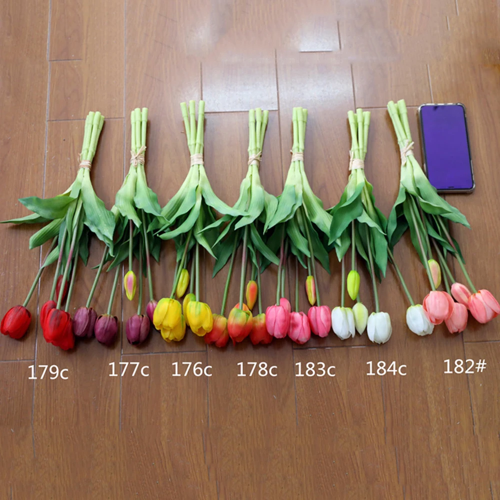 5Pcs bunch Artificial Tulips Flower For Home Wedding Decoration Bride Hand Flowers Real Touch Soft Silicone Tulip flores Decor 13
