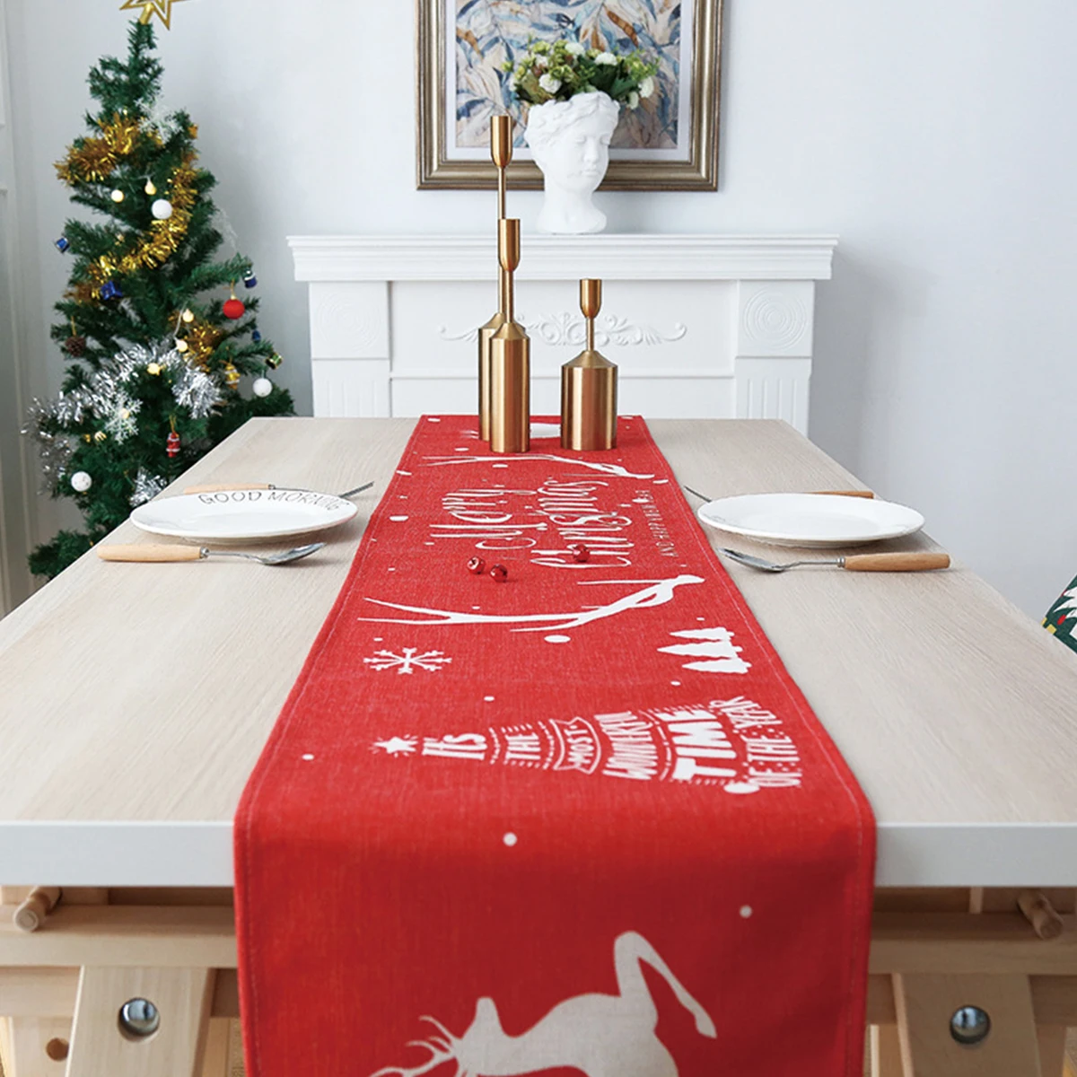 QIFU Рождественская елка, лось, снеговик, настольный флаг, Рождественский Декор для дома, рождественские, украшения, рождественские столы, Декор, новогодний