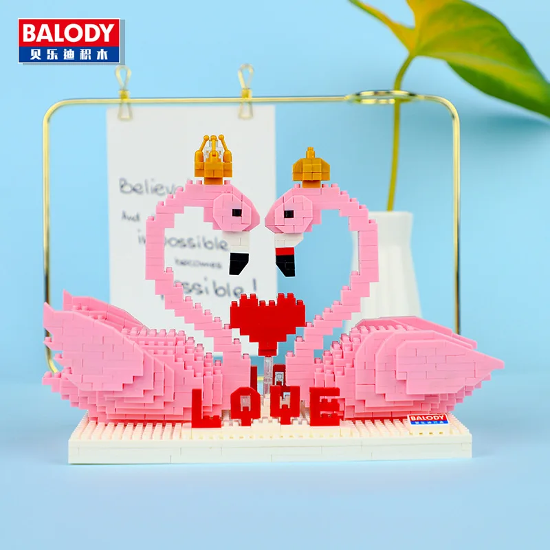 Balody 16103 Розовый фламинго Лебедь птица любовь животное алмаз мини строительные