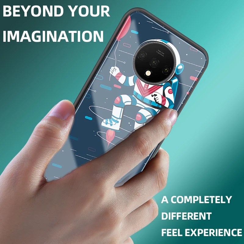 for oneplus 7t glass case spaceman astronaut galaxy design support custom made case for oneplus 7t 1+7t