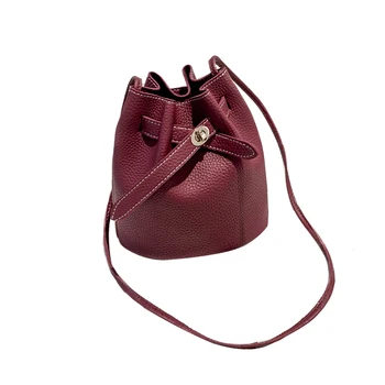 

Women Portable Single Shoulder Casual Lichee Texture Accessories PU Leather Cross Body Gift Solid With Buckle Bucket Bag Holiday