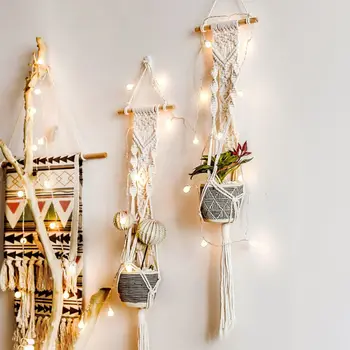 

Handmade Woven Macrame Plant Pot Tray Cotton Rope Hanging Basket Macrame Plant Hanger Indoor Garden Supplies