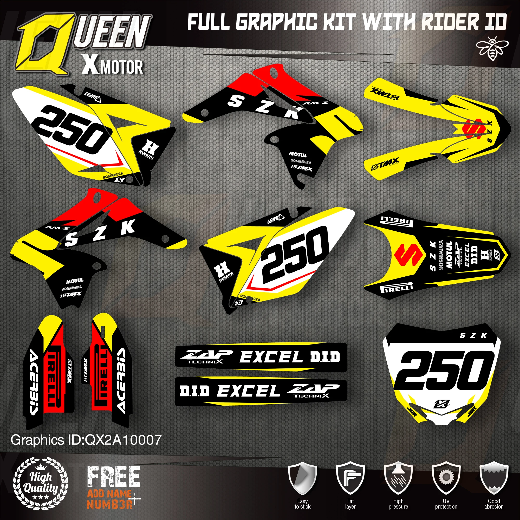 

Queen X MOTOR Custom Team Graphics Decals Stickers Kit For SUZUKI Decal 2010-2018 RMZ250 007