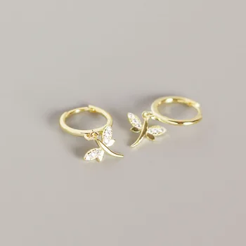 

Lovely Dragonfly Earring 925 Sterling Silver Small Zircon Gold Pendant Women Earring Korean Hoop Earring Wedding 925 Jewelry