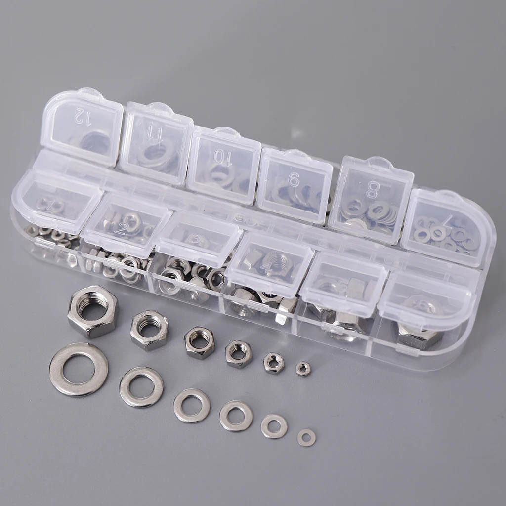 [137-PCS]M2-M8 Flat Washer and Hex Nuts Assortment Flat Gasket Hex Nuts Kit Made of Durable Hardened 304 Stainless Steel