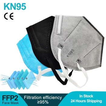 

100 pcs Reuseable Black KN95 Mask Safety Dust Respirator Face Masks Mouth Protective mascarilla fpp2 homologada