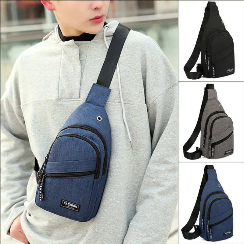

Men's Canvas Chest Cycle Sling Pack Satchel Shoulder Bag Day Packs Purse Sling Chest Pack USB Charging Sport Crossbody Handbag