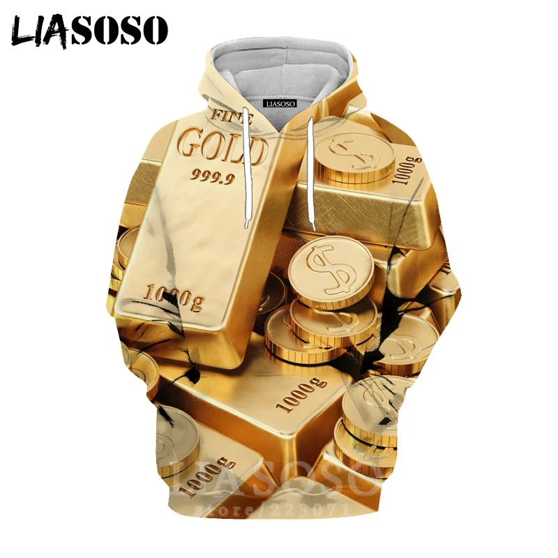 

LIASOSO Women Streetwear 3D Print Gold Hoodies Diamond Fashion Long Sleeve Pullover Men's Hooded O Neck Hip Hop Men Hoody D017-9